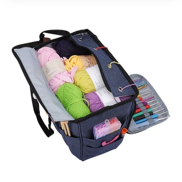 Knitting Bag Yarn Tote Organizer Womens Crochet Storage with Inner Dividers New - Picture 7 of 11